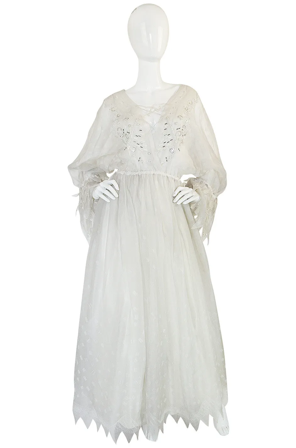 c.1972-73 Zandra Rhodes 'Shell Collection' Embellished Ivory Silk Dress