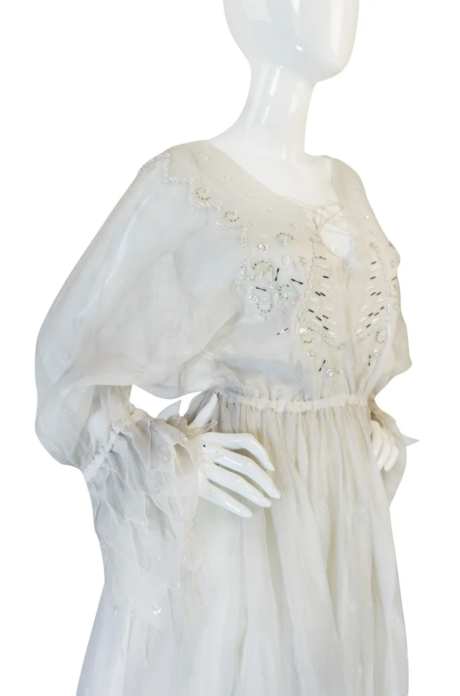 c.1972-73 Zandra Rhodes 'Shell Collection' Embellished Ivory Silk Dress