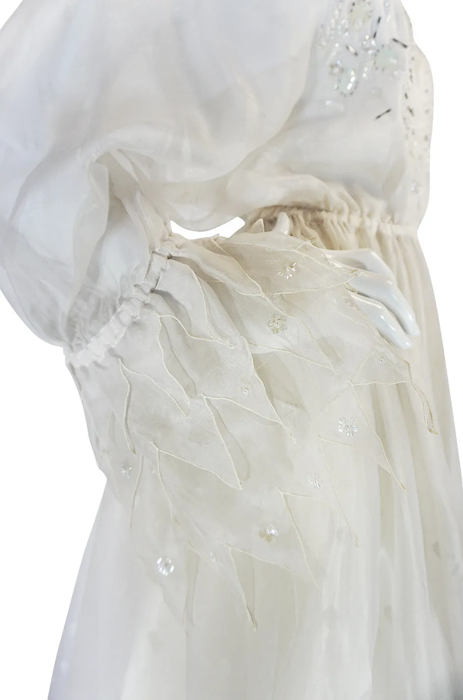 c.1972-73 Zandra Rhodes 'Shell Collection' Embellished Ivory Silk Dress