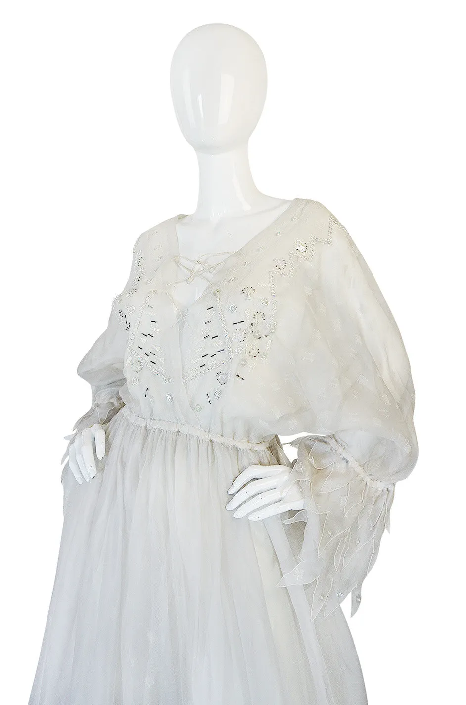 c.1972-73 Zandra Rhodes 'Shell Collection' Embellished Ivory Silk Dress