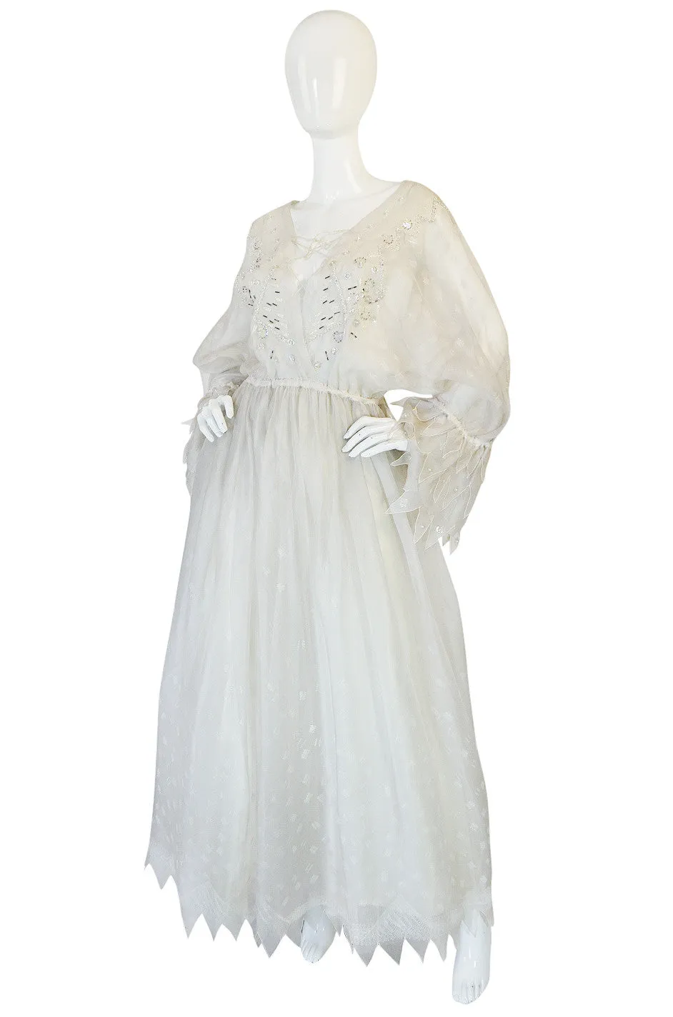 c.1972-73 Zandra Rhodes 'Shell Collection' Embellished Ivory Silk Dress