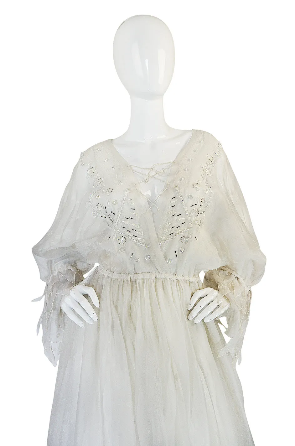 c.1972-73 Zandra Rhodes 'Shell Collection' Embellished Ivory Silk Dress