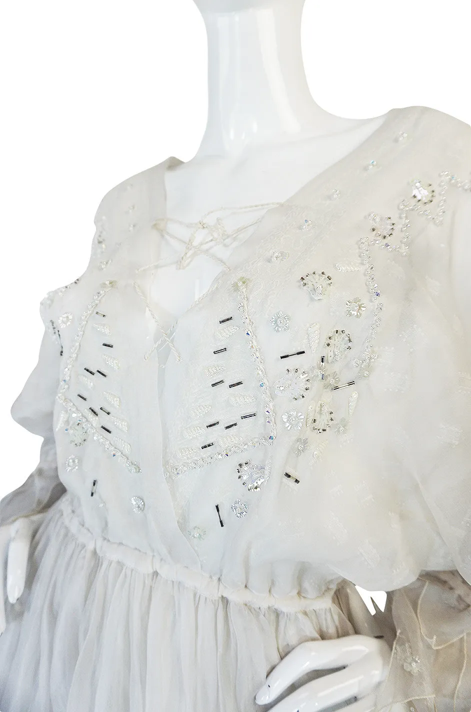 c.1972-73 Zandra Rhodes 'Shell Collection' Embellished Ivory Silk Dress