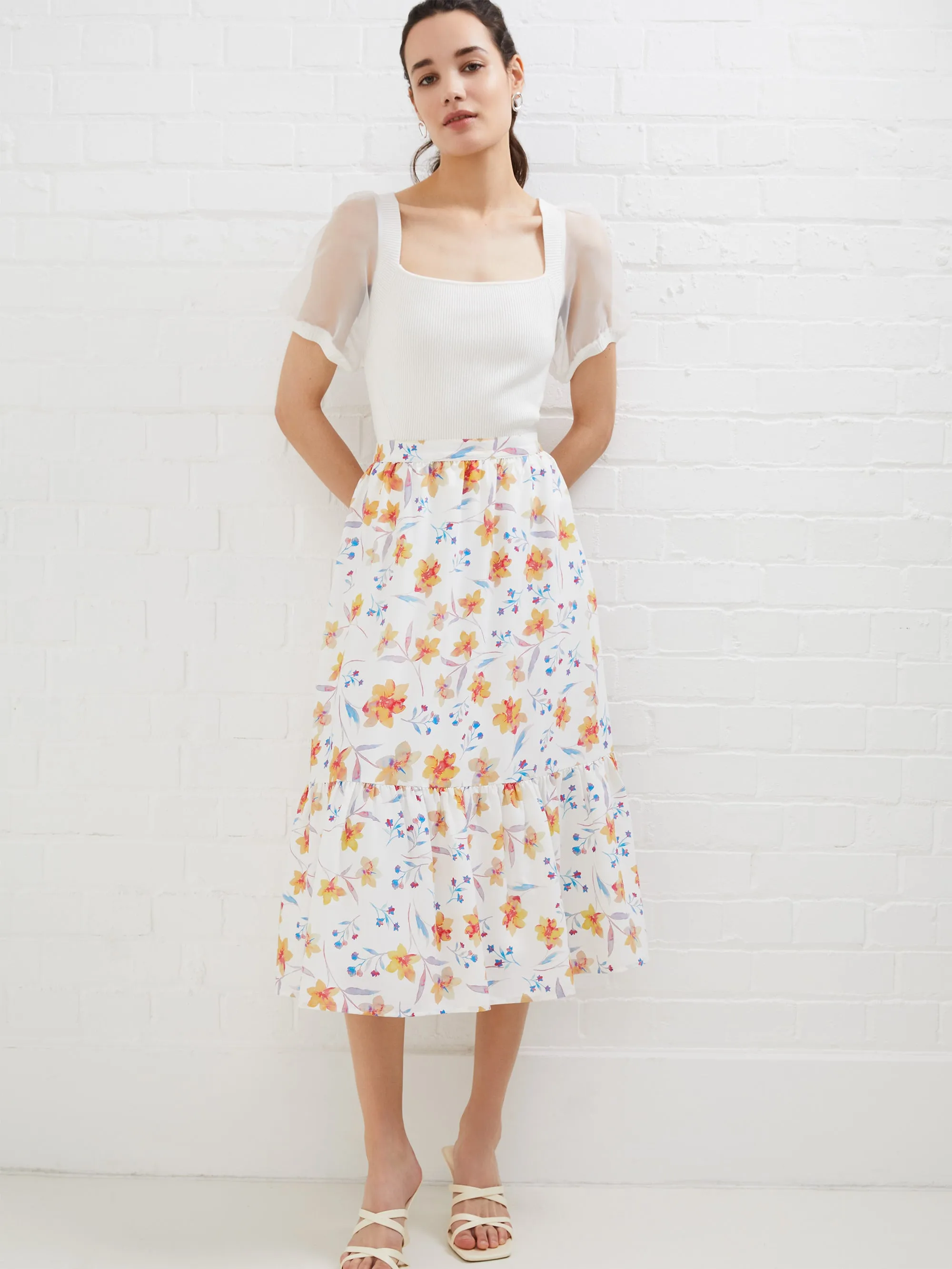 Camille Drape Tiered Midi Skirt