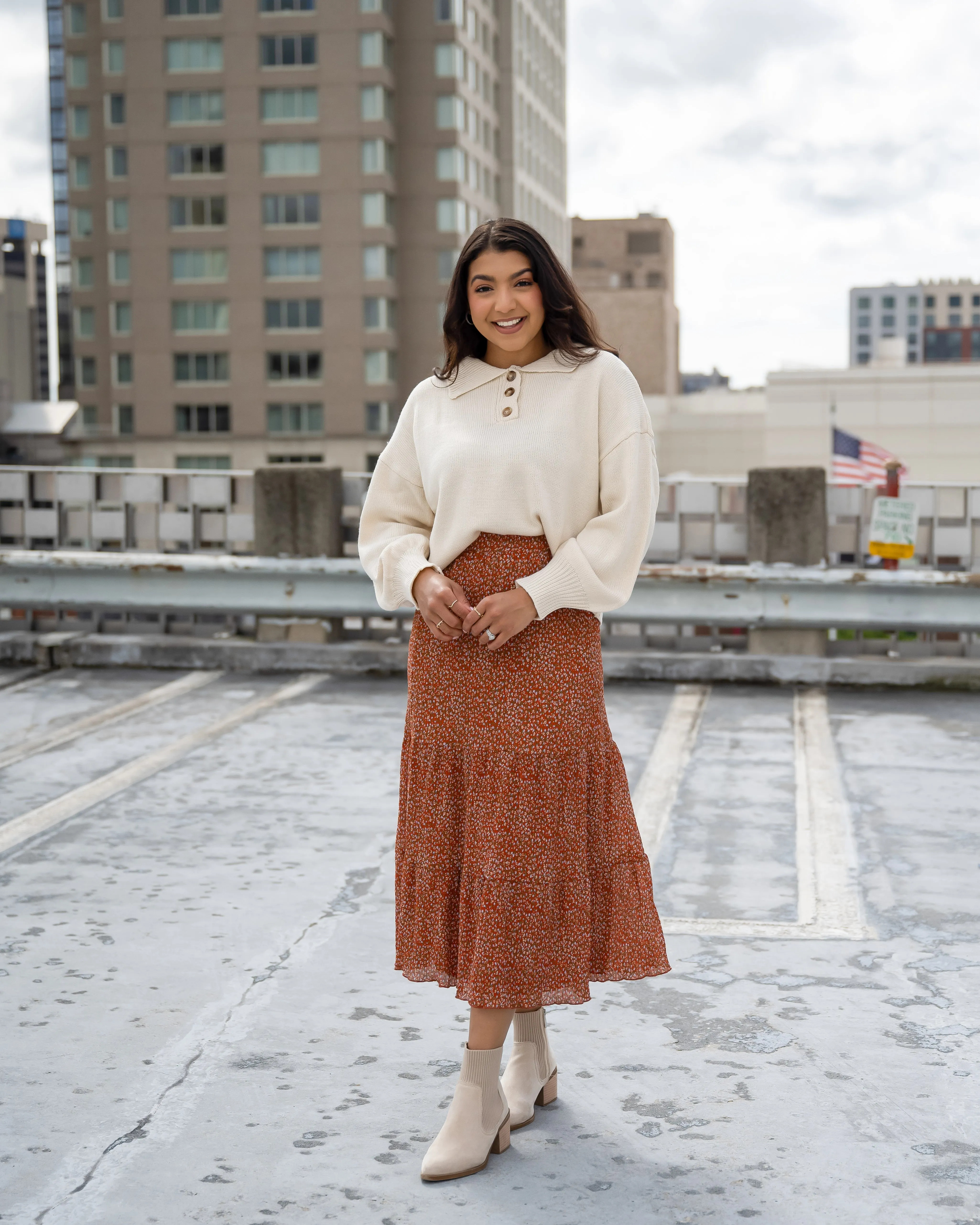 Cancun Rust Floral Skirt