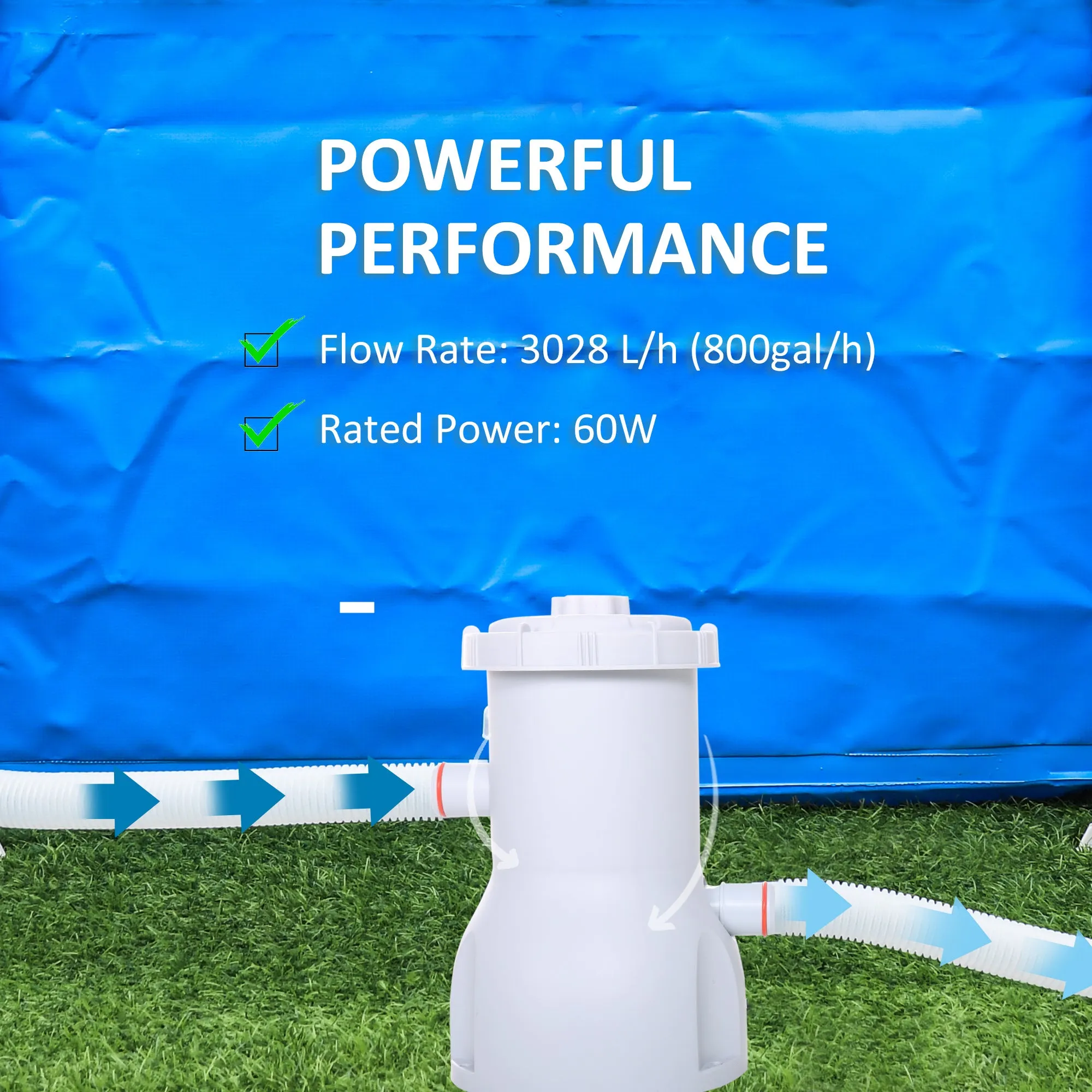 Cartridge Filter Pump for 13'-15' Above Ground Pools, 800GPH (3028 LPH) Swimming Pool Filter Pump with Hose and Hose Clamps, White