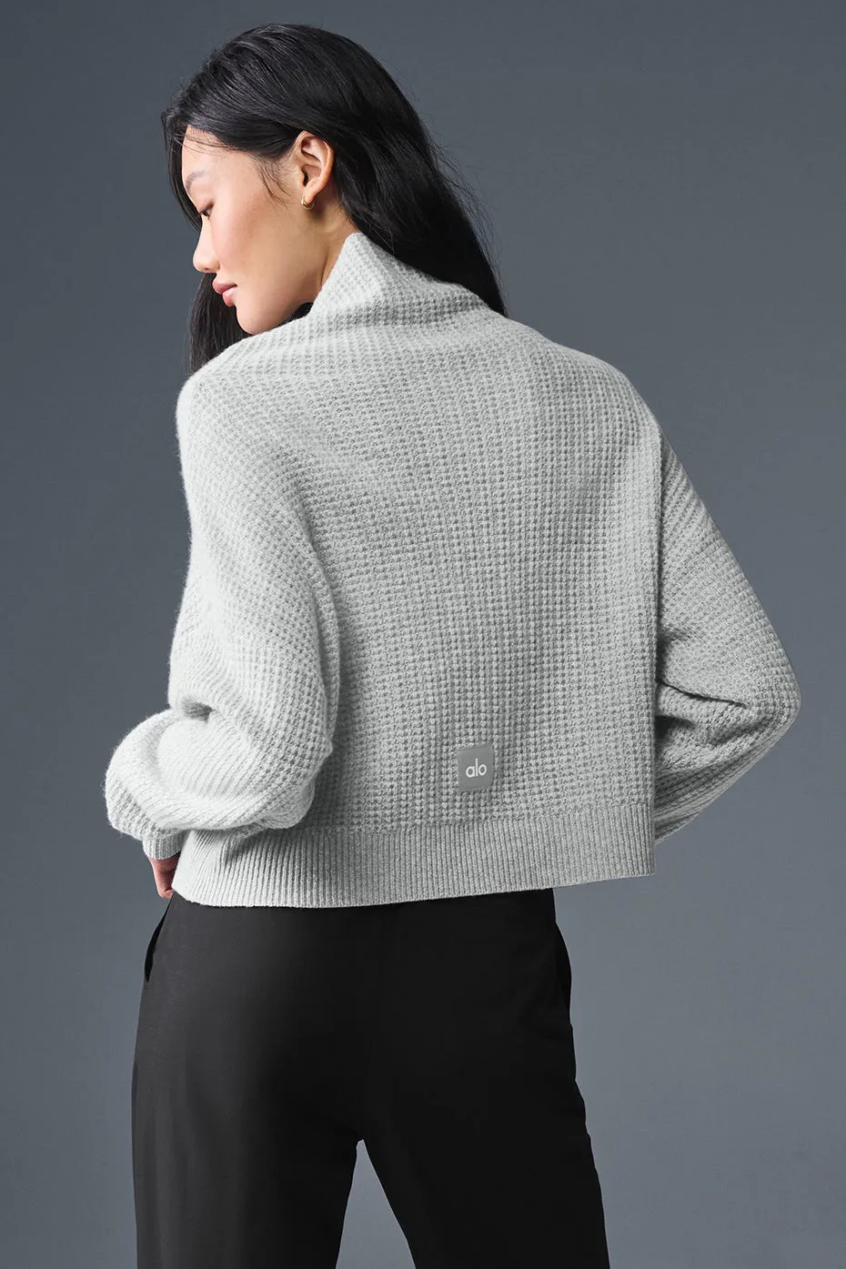 Cashmere Plush Waffle Turtleneck Pullover - Athletic Heather Grey