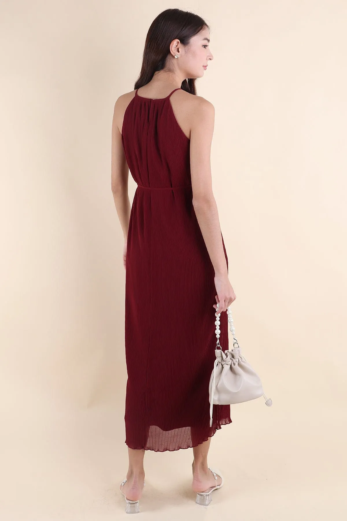 CELIA PLEATED MAXI IN BURGUNDY RED