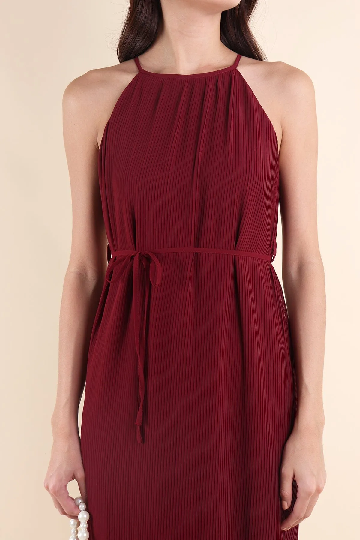 CELIA PLEATED MAXI IN BURGUNDY RED