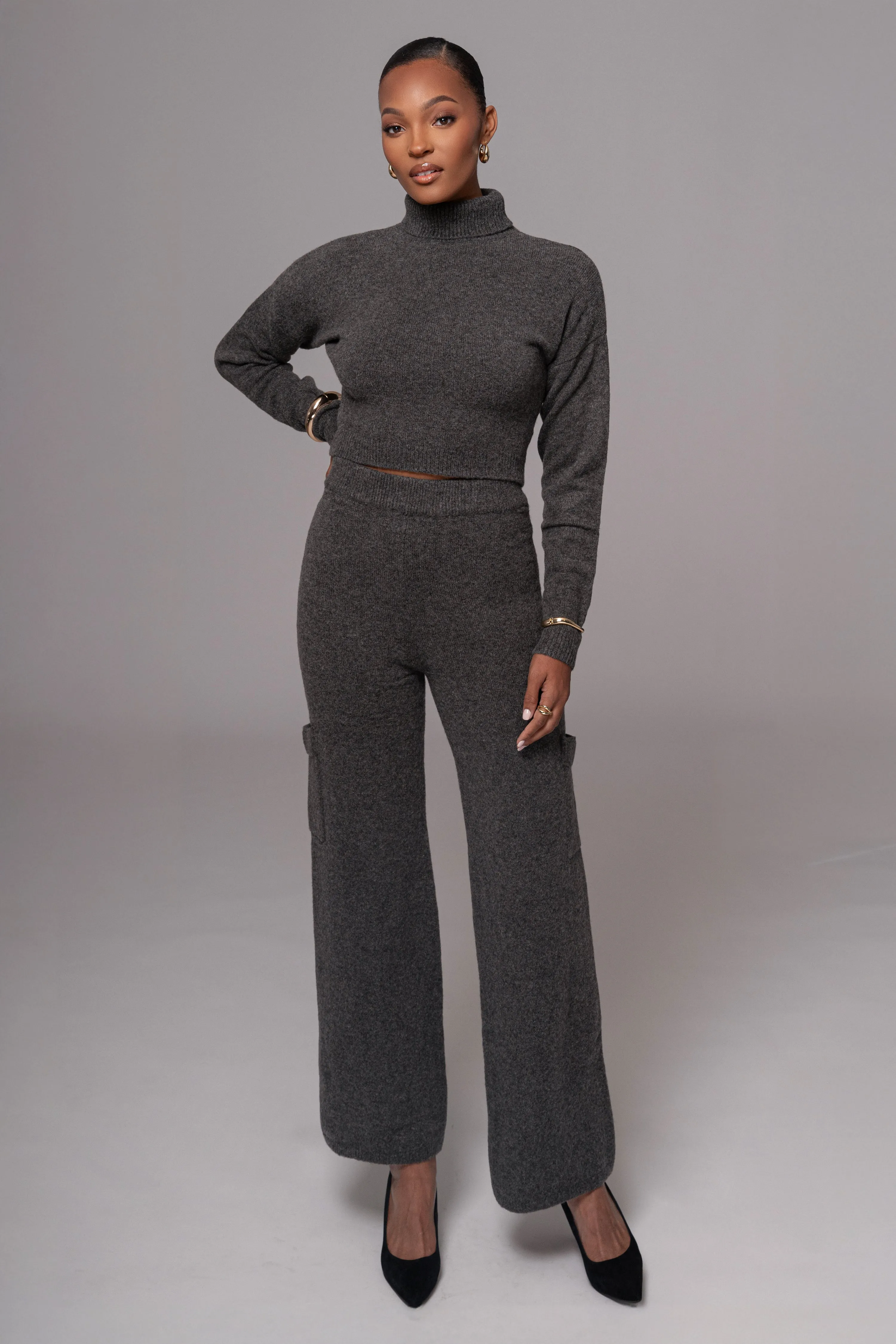 Charcoal Chelsey Knit Pant Set