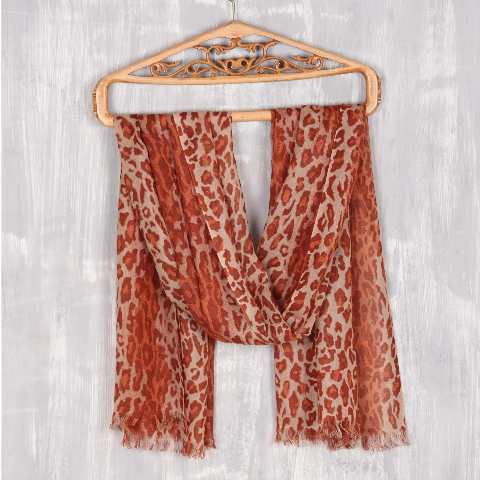 Cheetah Print Wool Shawl from India - Cheetah Elegance | NOVICA