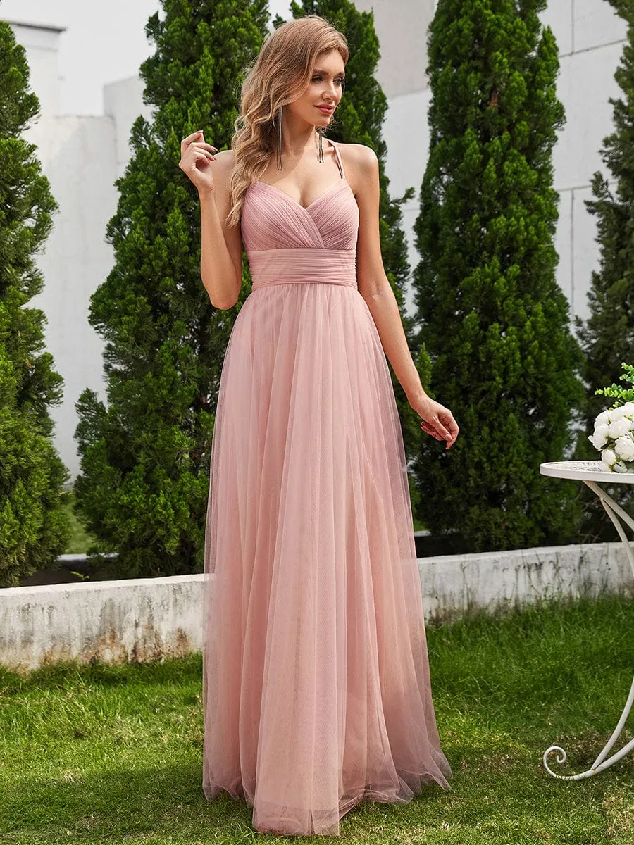 Chic Lace Sheer Back and Cross Straps V-Neck Sleeveless Bridesmaid Dress