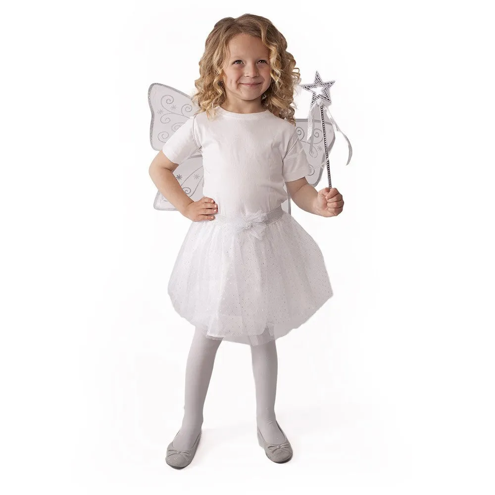 Children's costume tutu skirt white butterfly with wings and wand