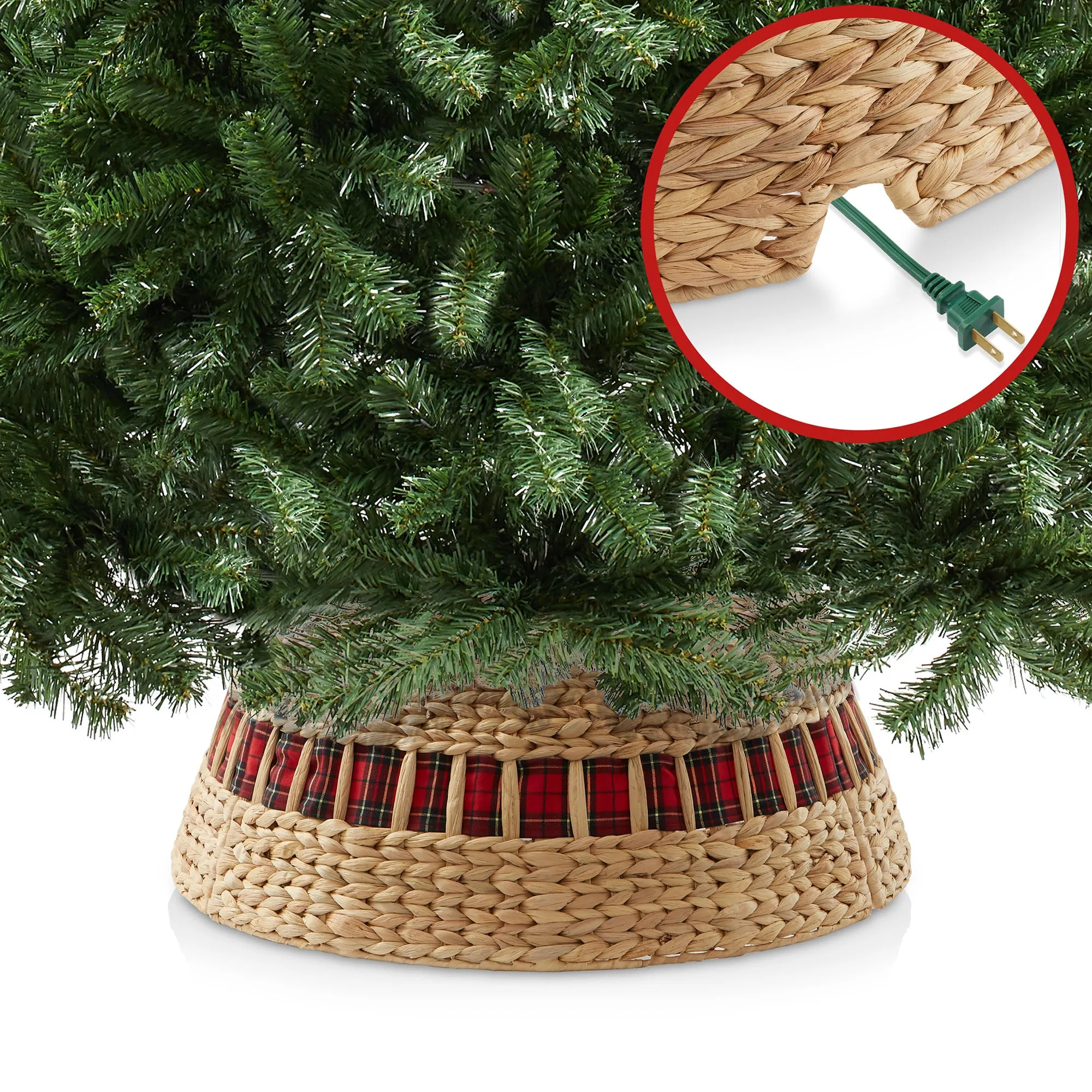 Christmas Tree Collar - Woven Farmhouse Tree Base Cover, Cord Cut Out