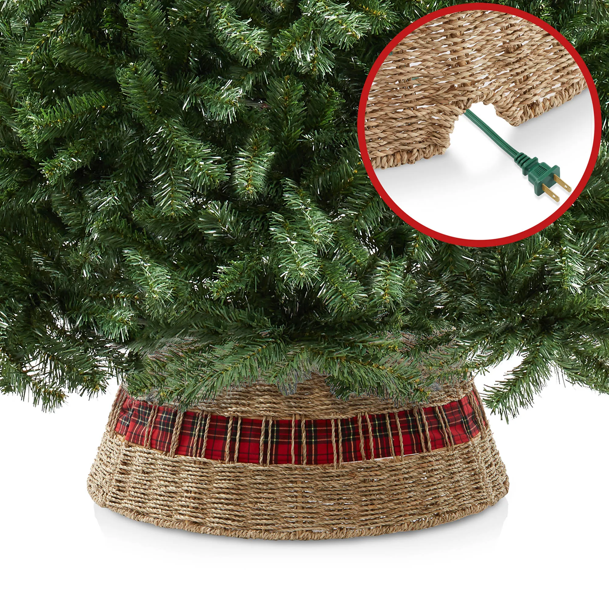 Christmas Tree Collar - Woven Farmhouse Tree Base Cover, Cord Cut Out