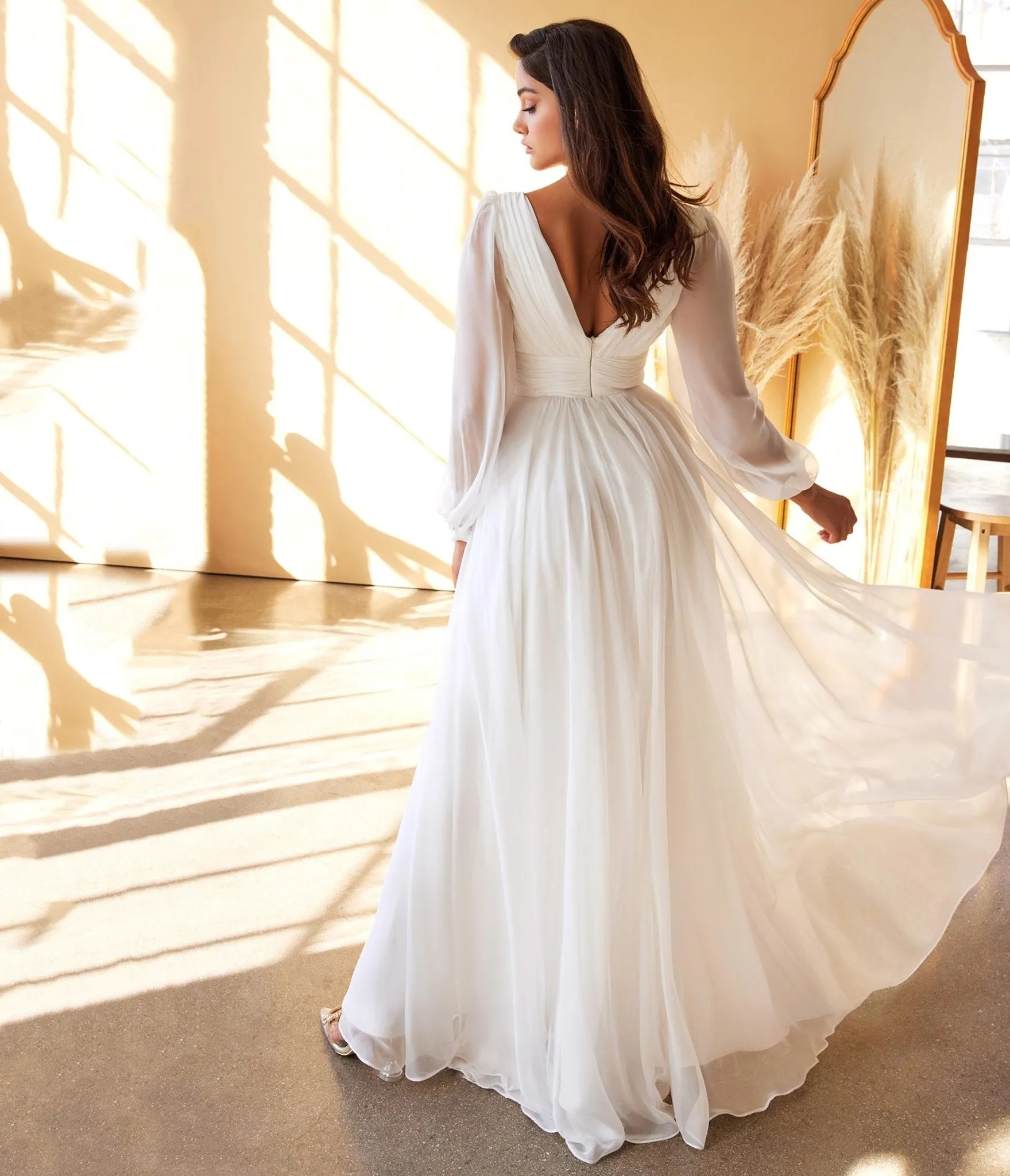 Cinderella Divine  White Chiffon Sleeve Goddess Bridal Gown