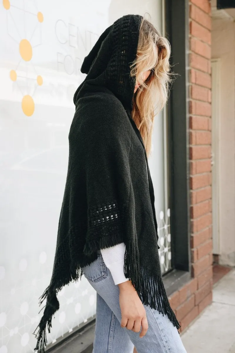 Classic Knit Hooded Poncho