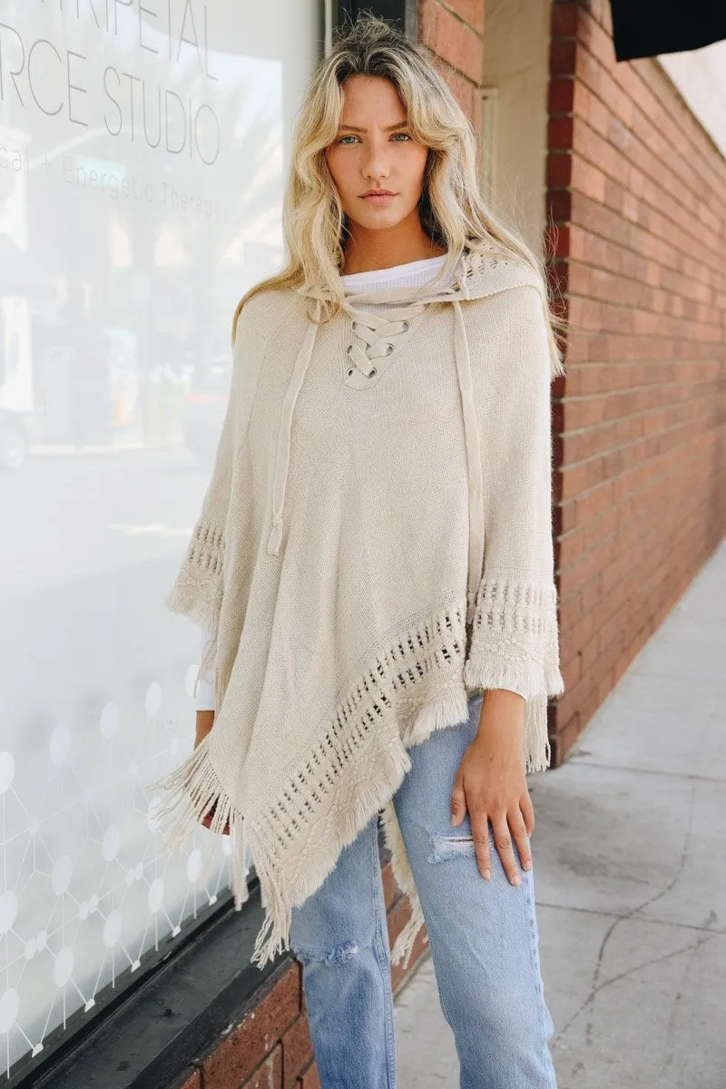 Classic Knit Hooded Poncho