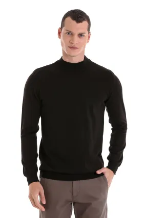 Comfort Fit Wool Blend Black Mock Neck Sweater