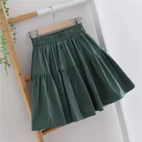 Cotton and linen mini skirt, summer, high waist A-line pleated skirt, flounce spliced skirt  3581