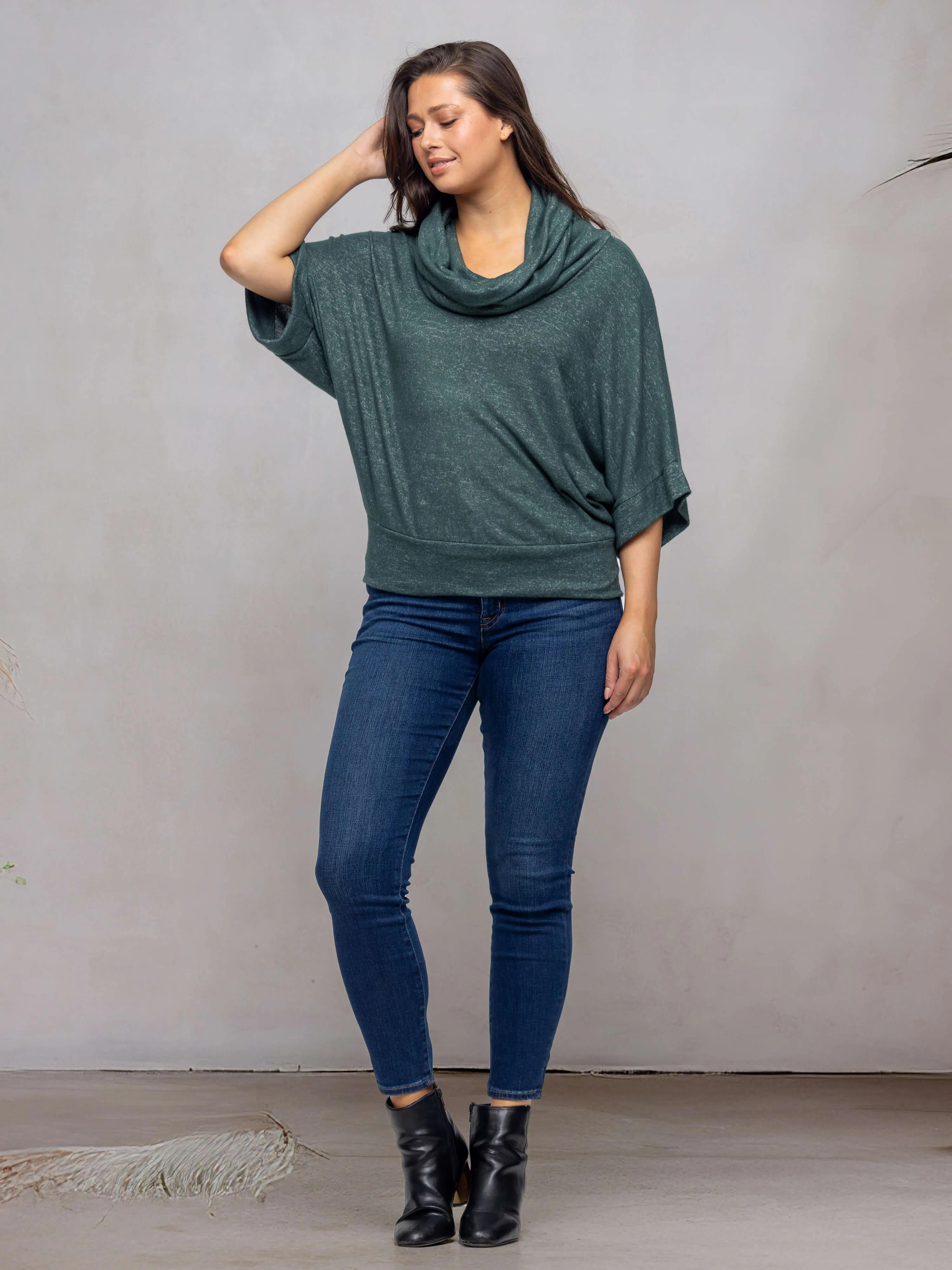 Cowl Neck Dolman Sleeve Sweater Top