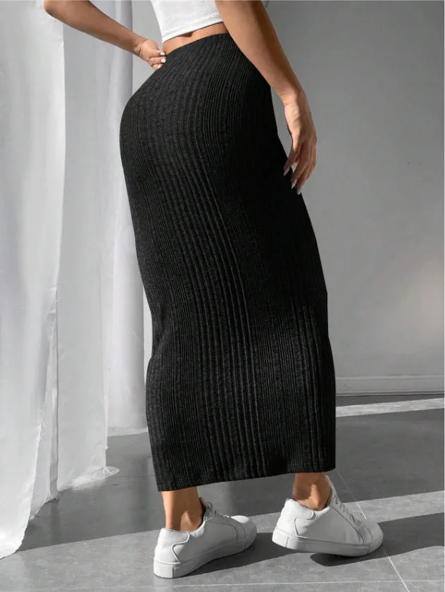 CozyKnit Irregular stripes slim-fitting knitted skirt