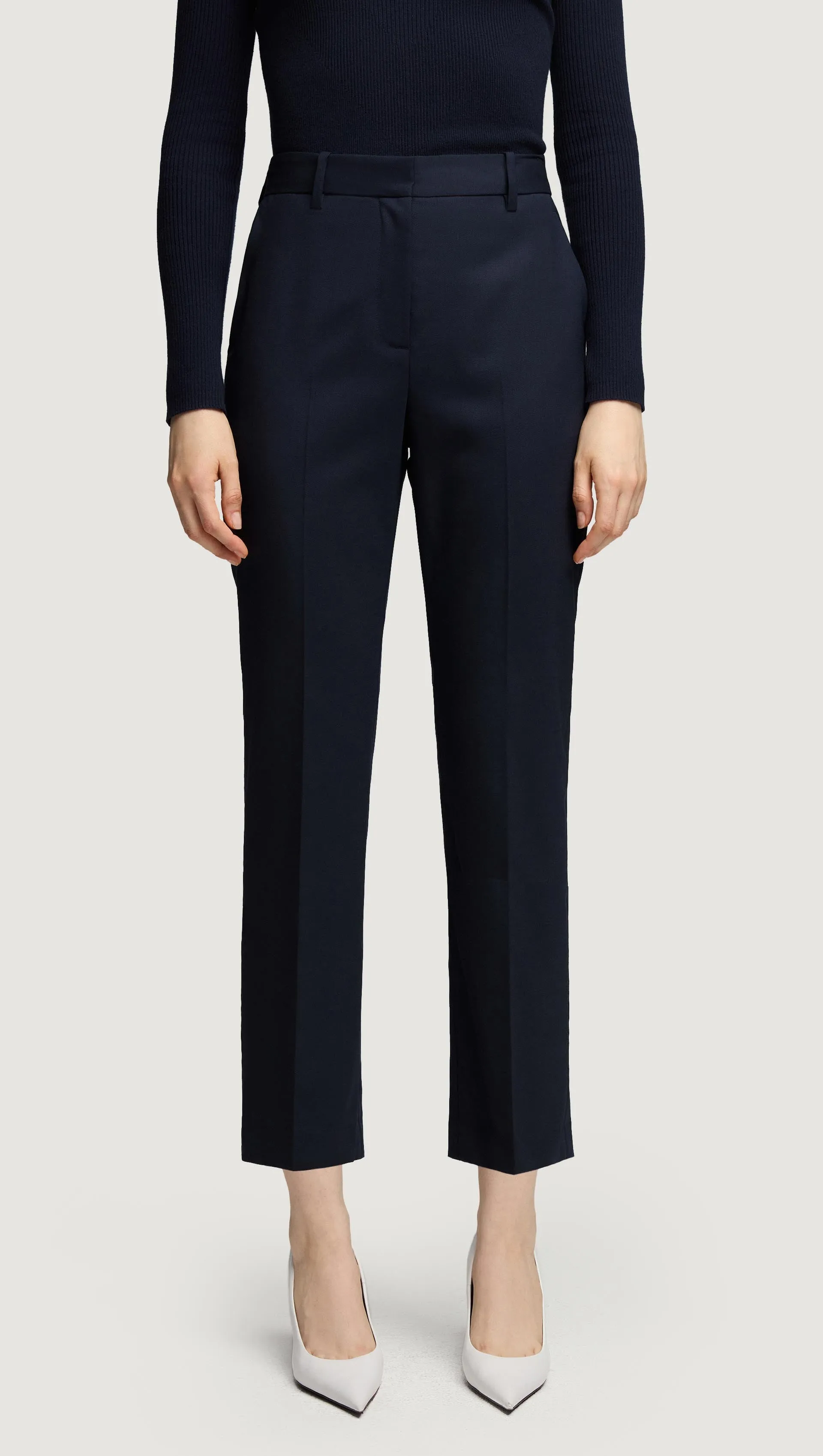 Cropped Straight Leg Trouser in Seasonless Wool | Midnight