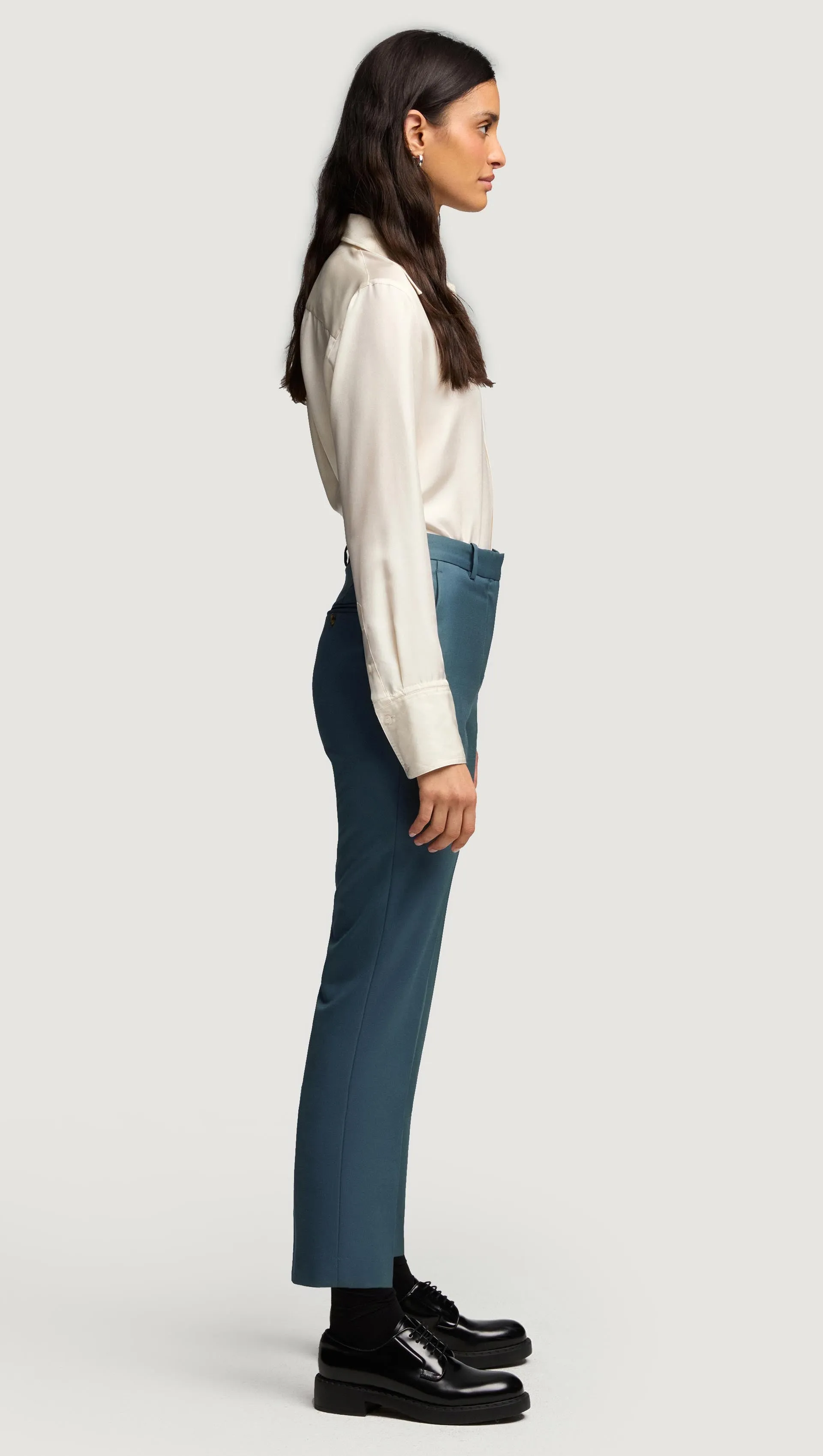 Cropped Straight Leg Trouser in Seasonless Wool | Stone Blue