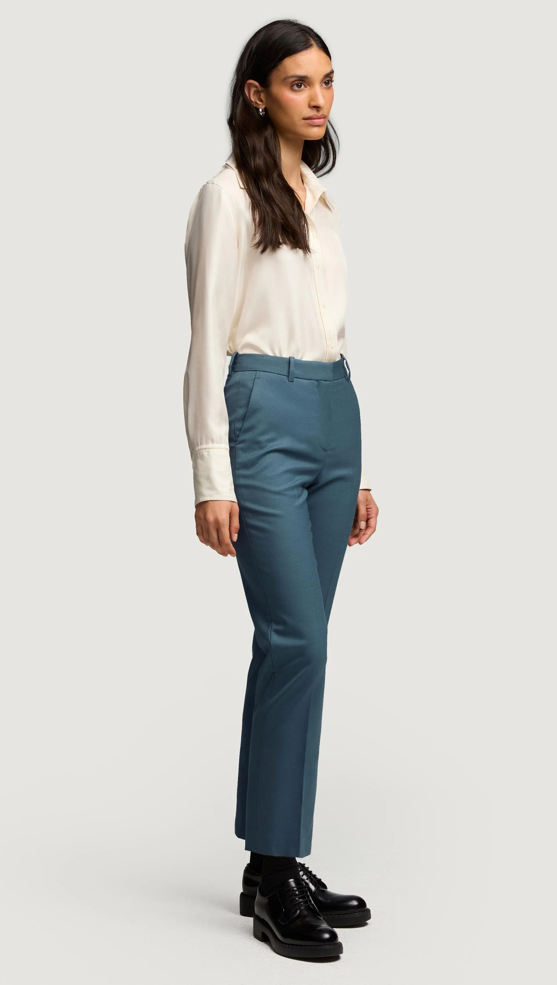 Cropped Straight Leg Trouser in Seasonless Wool | Stone Blue