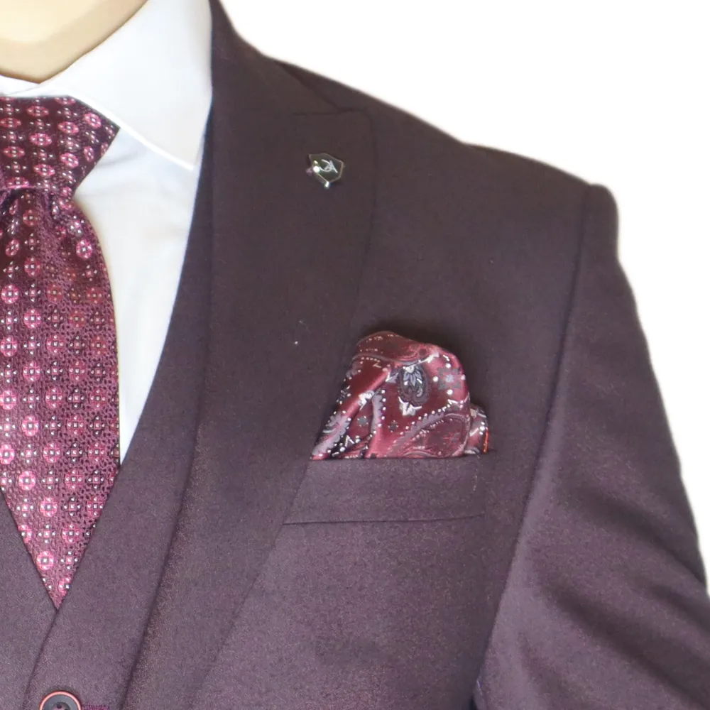 Dark Burgundy Avanti Milano Peak Lapel Three Piece Suit