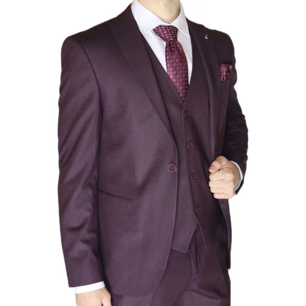 Dark Burgundy Avanti Milano Peak Lapel Three Piece Suit