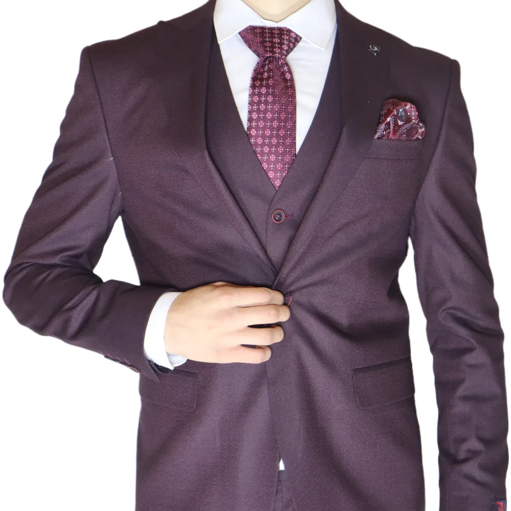 Dark Burgundy Avanti Milano Peak Lapel Three Piece Suit