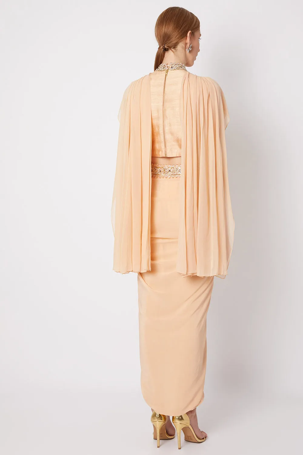 Draped Peach Skirt Set