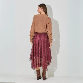 exile lace skirt - currant red