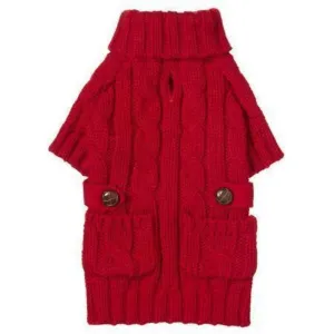 Fabdog | Pocket Cable Knit Turtleneck Dog Jumper - Red