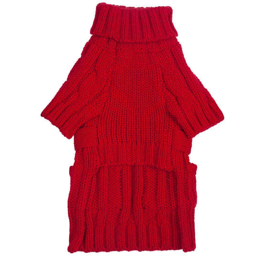 Fabdog | Pocket Cable Knit Turtleneck Dog Jumper - Red