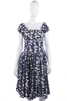 Fabulous 1950's cotton blue and white dress. UK 8/10