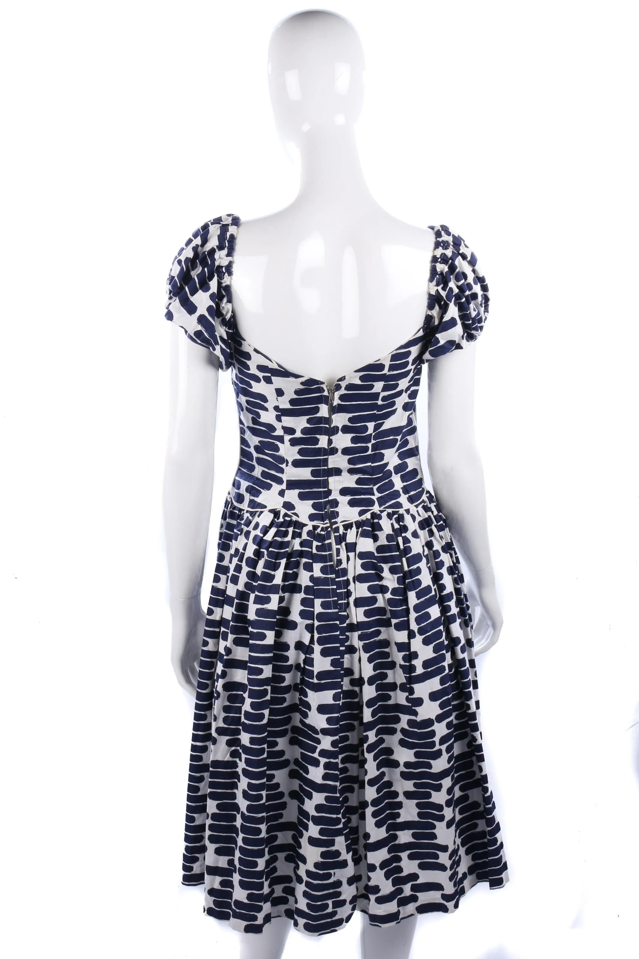 Fabulous 1950's cotton blue and white dress. UK 8/10