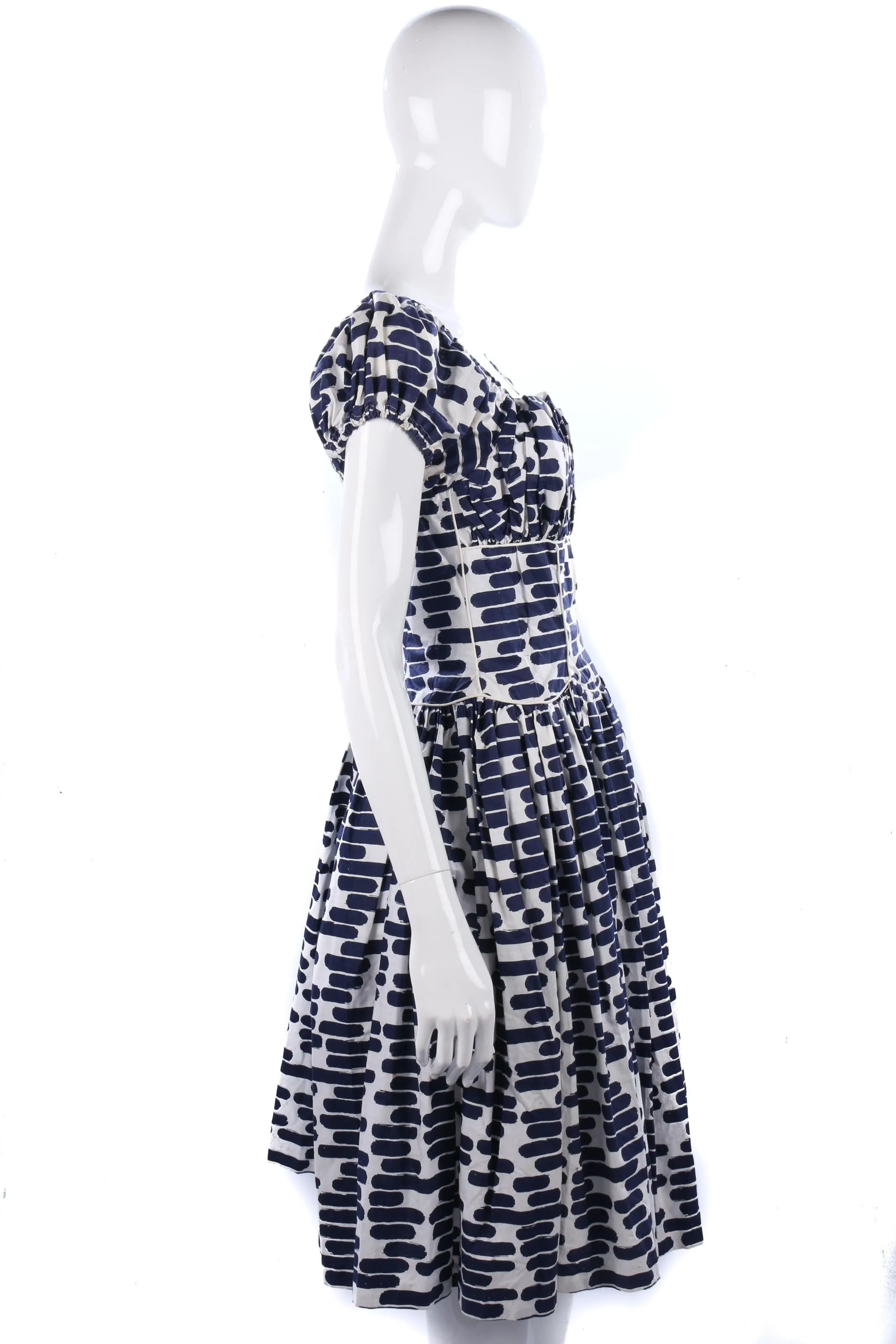 Fabulous 1950's cotton blue and white dress. UK 8/10