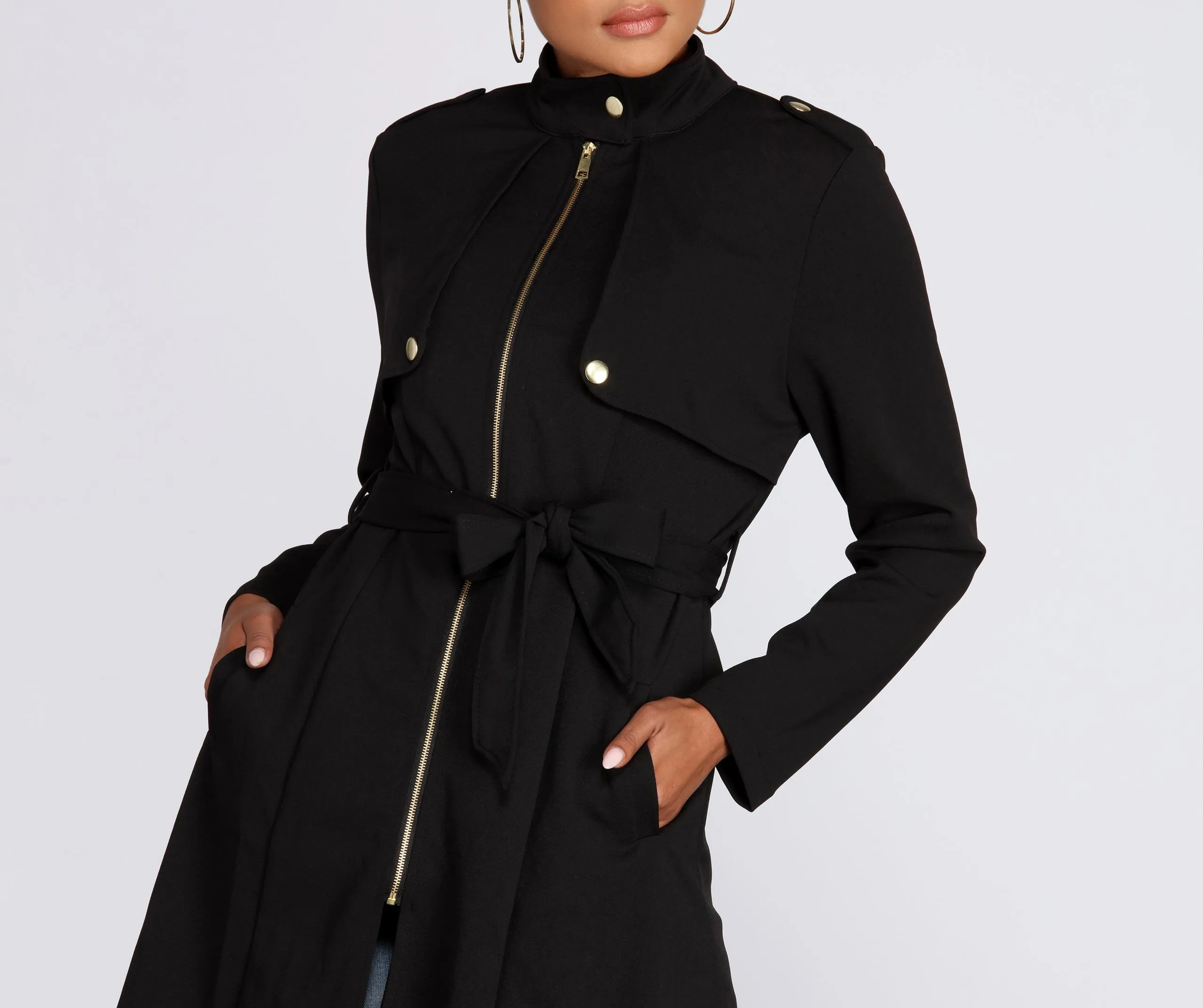 Feminine Flare Zip Up Trench Coat