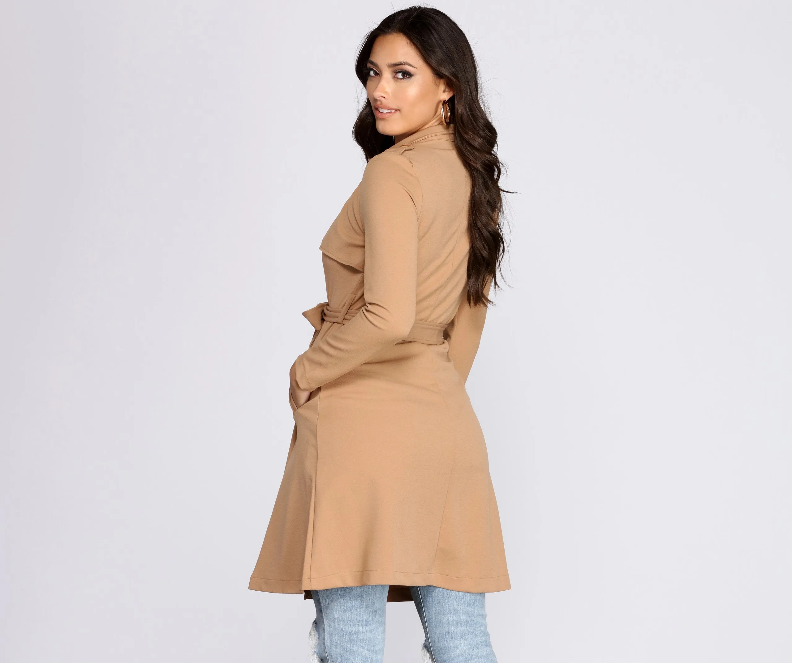 Feminine Flare Zip Up Trench Coat