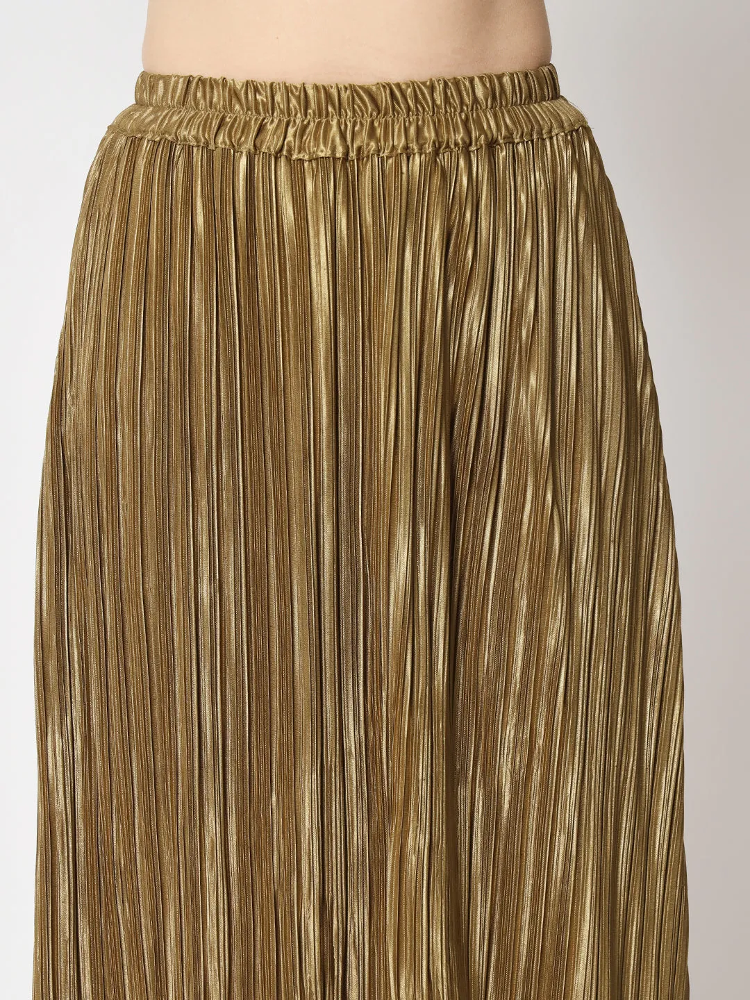 Flared Knee-Length Pleated Satin Skirt