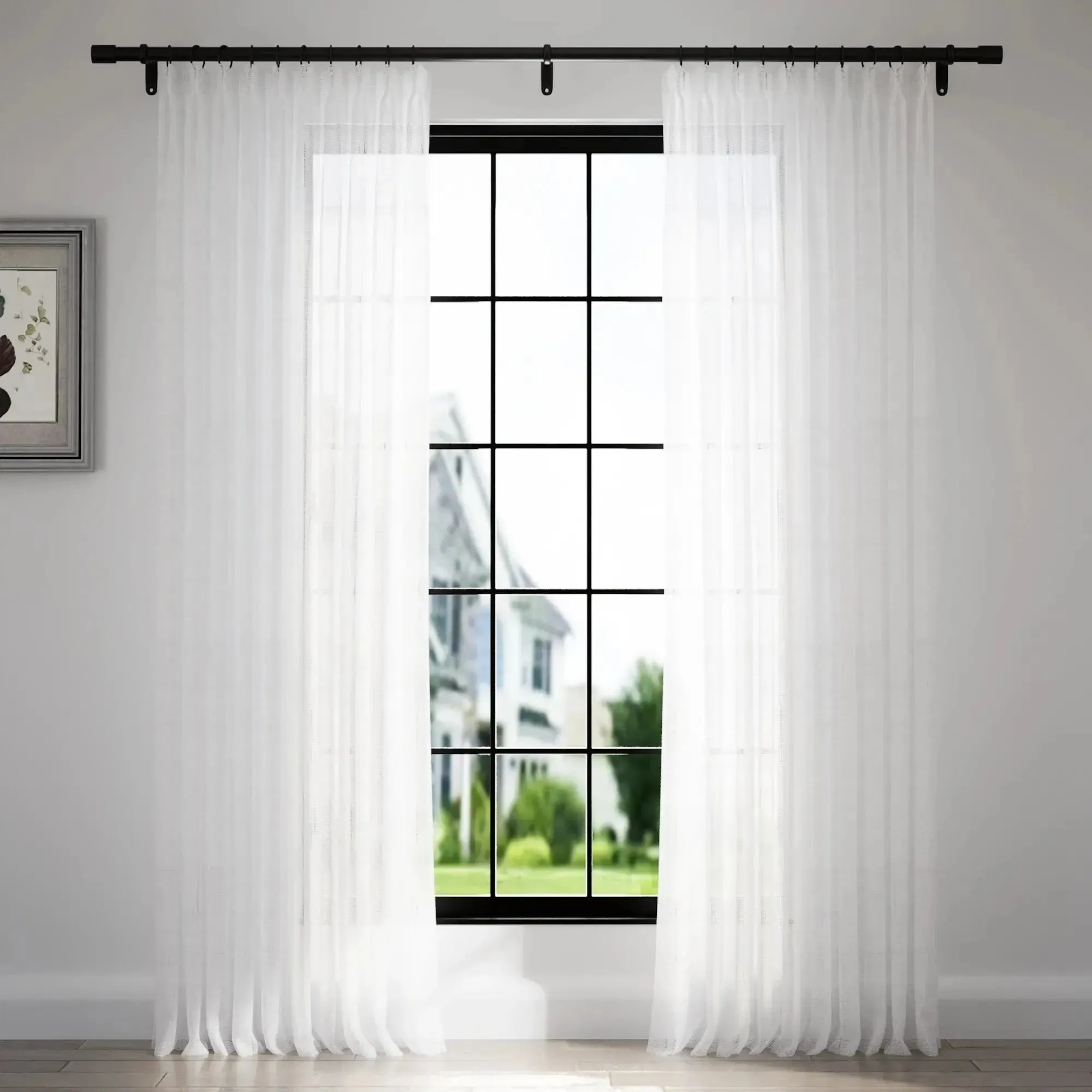 Florida Embossed White Semi Sheer Curtain Pleated