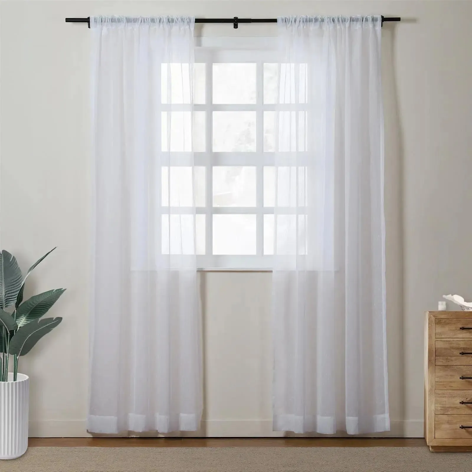 Florida Embossed White Semi Sheer Curtain Pleated