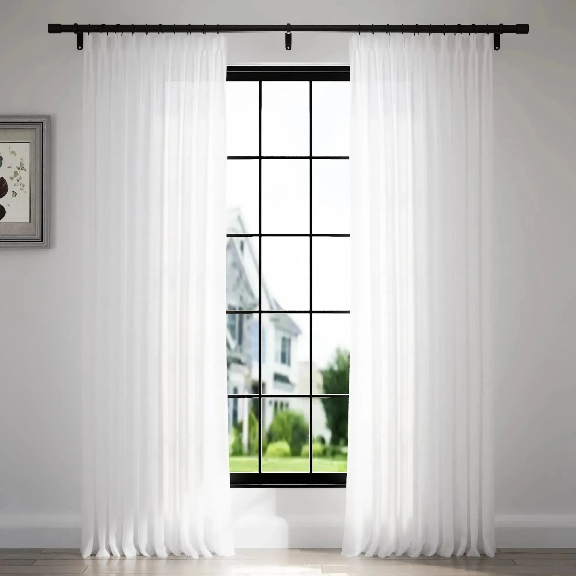 Florida Embossed White Semi Sheer Curtain Pleated