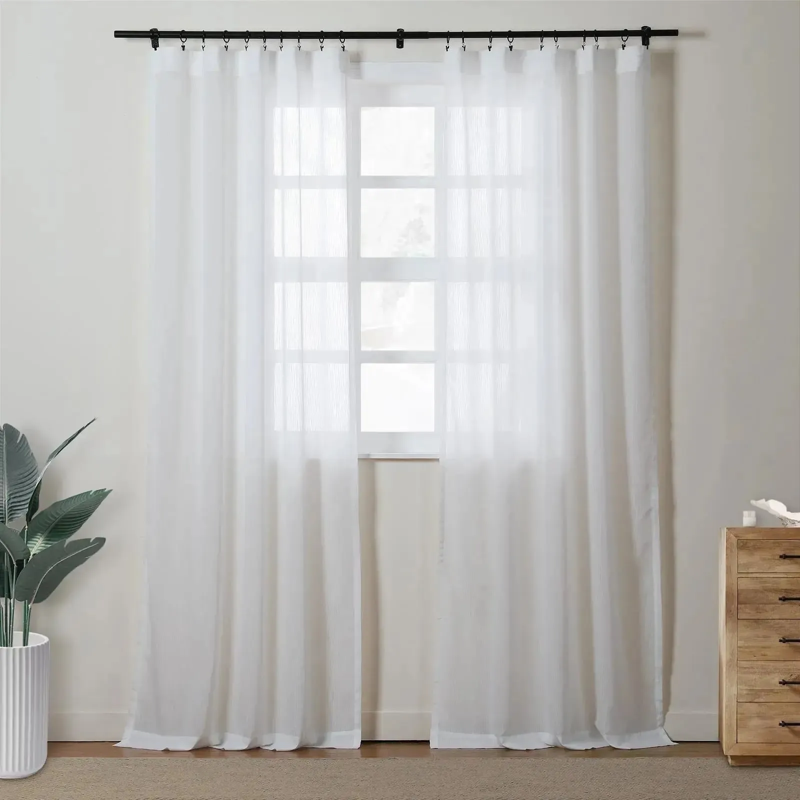 Florida Embossed White Semi Sheer Curtain Pleated