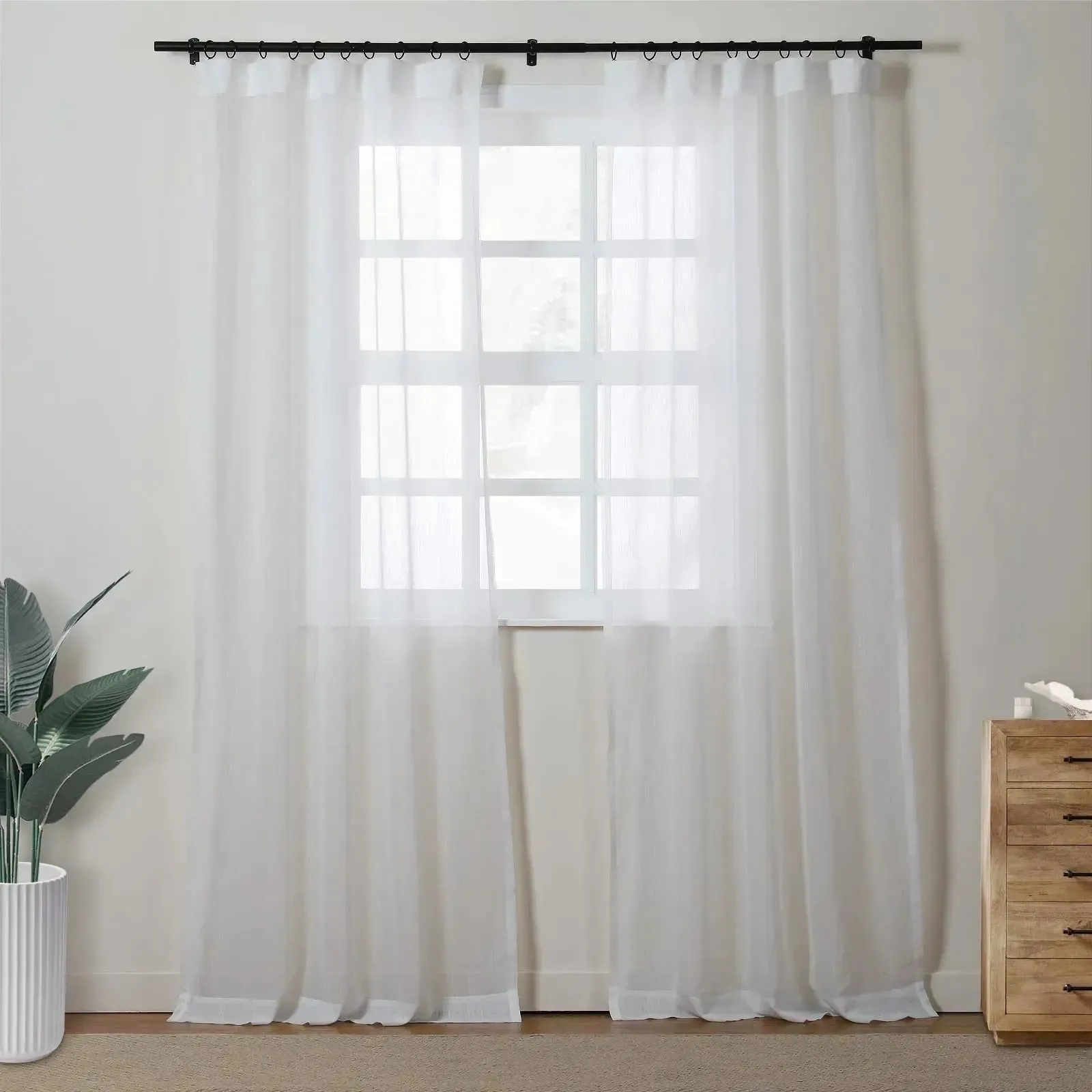 Florida Embossed White Semi Sheer Curtain Pleated