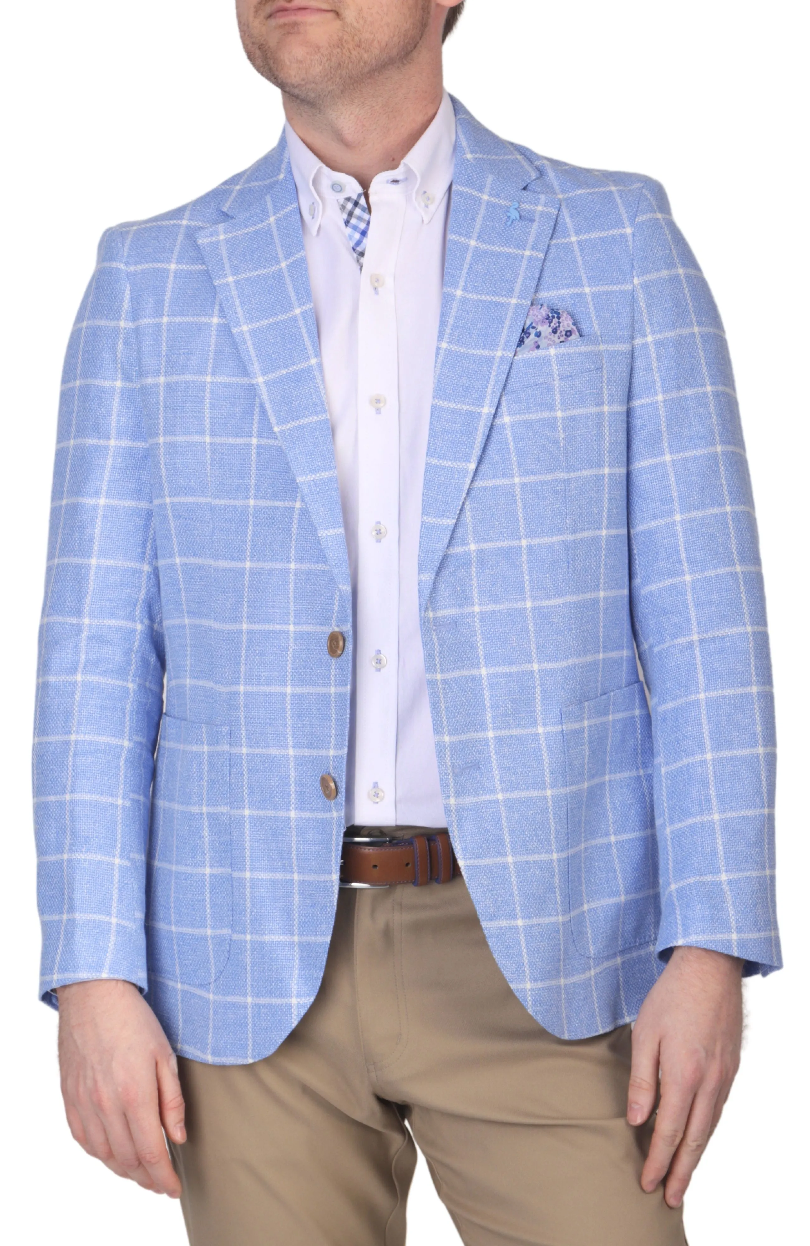 French Blue Windowpane Textured Sport Coat