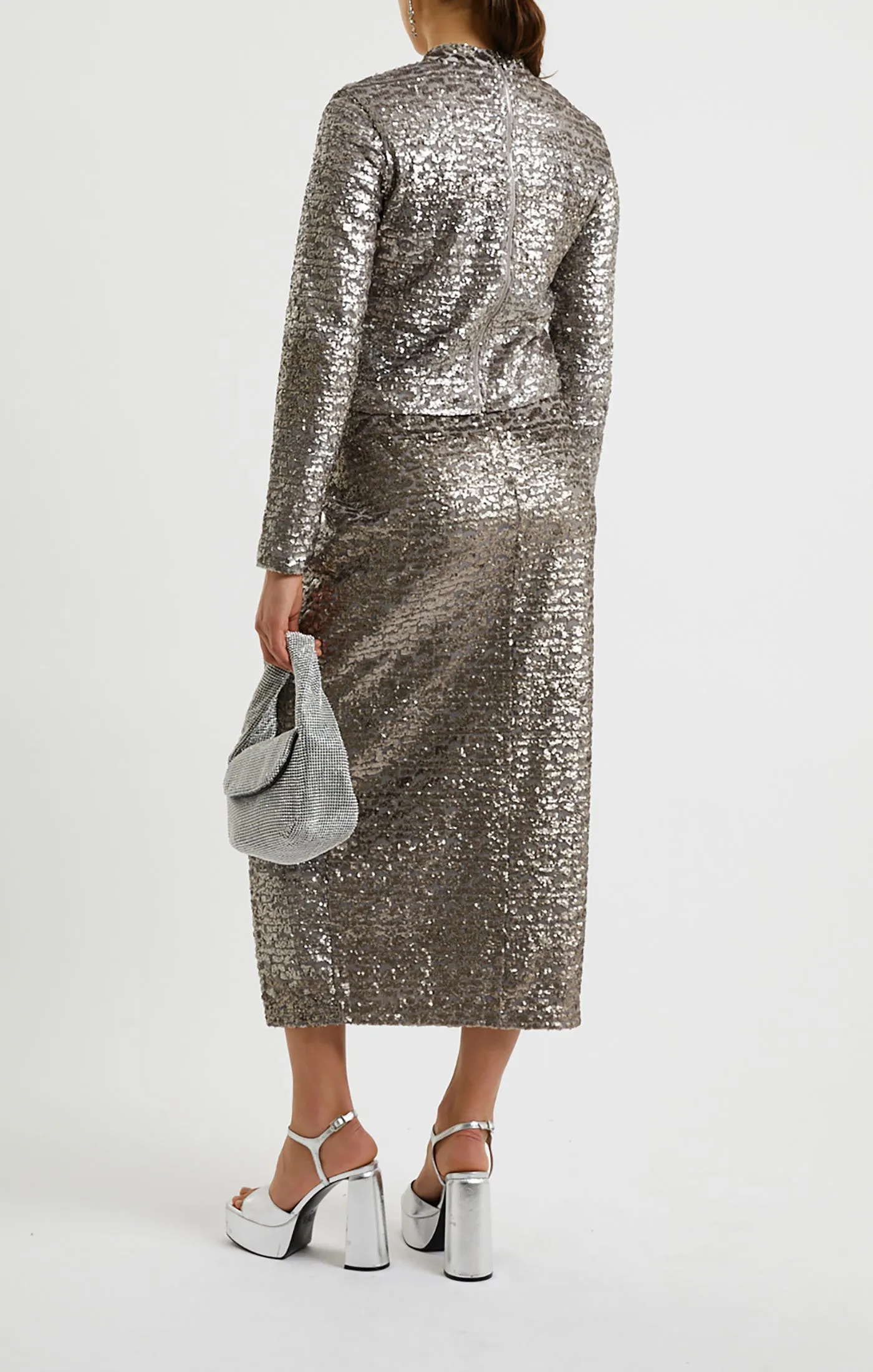 French Connection Adalynn Sequin Skirt-Gun Metal-73VNE