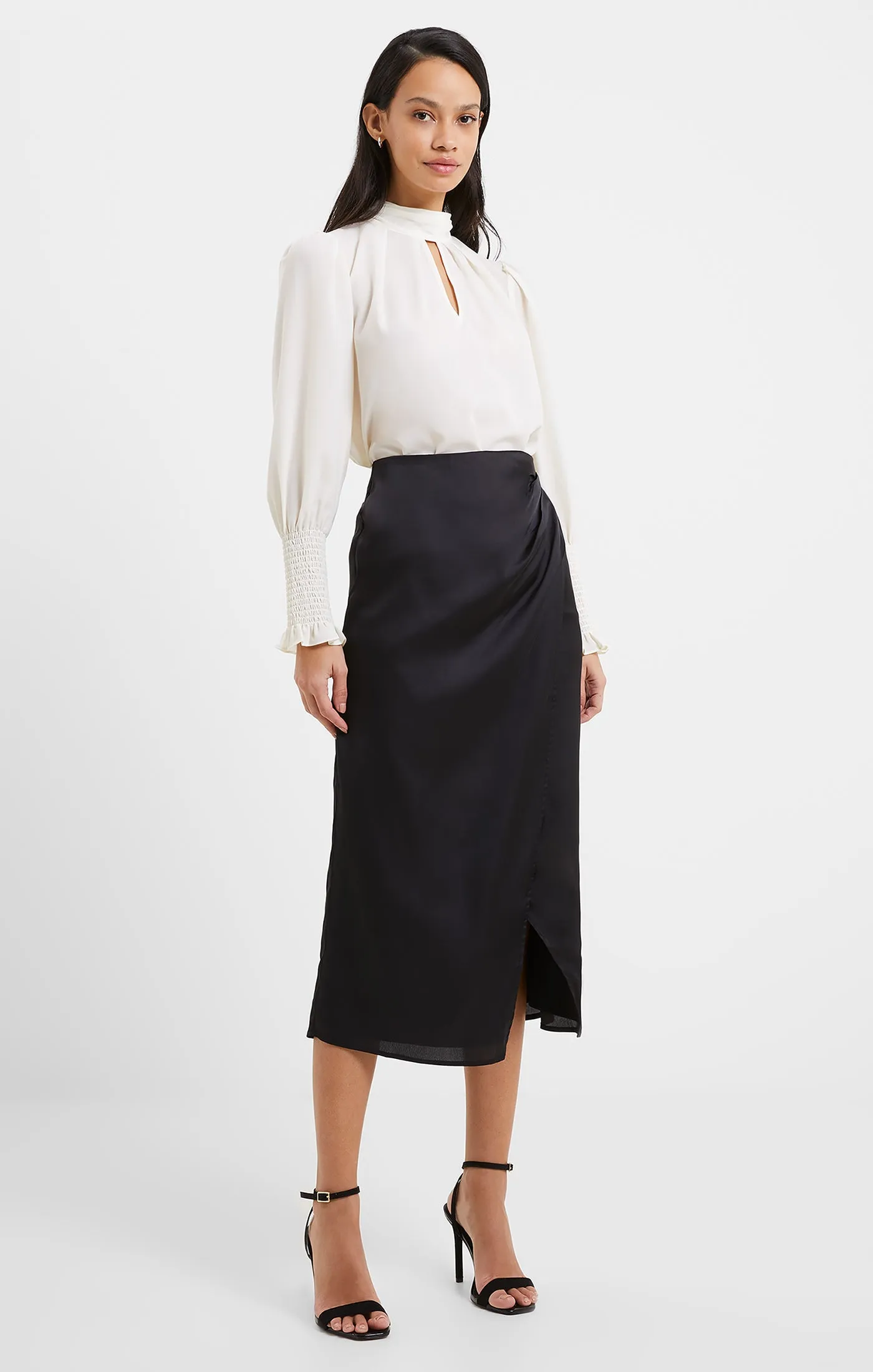 French Connection Inu Satin Midi Wrap Skirt-Blackout-73VAU